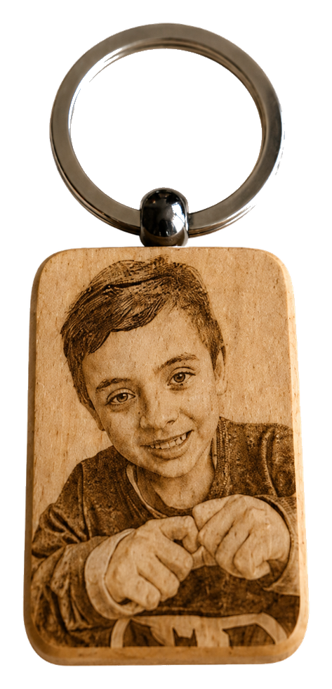 Llavero de madera grabado con retrato